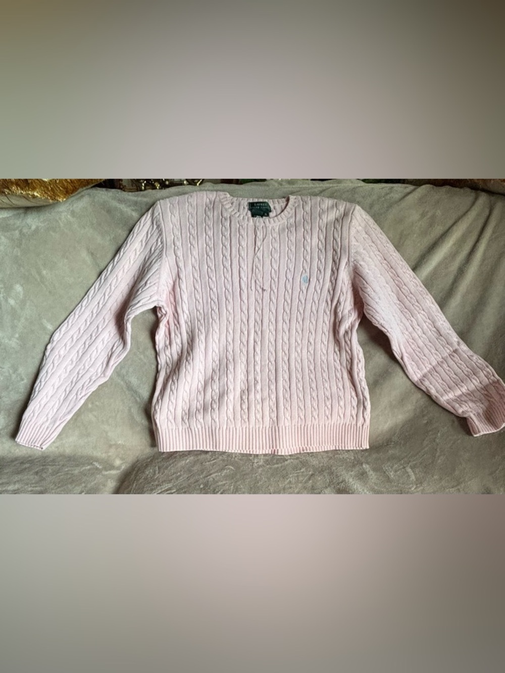 Ralph Lauren Light Pink Cable-Knit Crewneck Sweater Women’s L